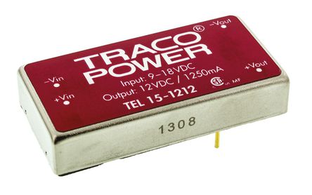 TRACOPOWER - TEL 15-1212 - TRACOPOWER TEL 15 ϵ 15W ʽֱ-ֱת TEL 15-1212, 9  18 V ֱ, 12V dc, 1.25A, 1.5kV dcѹ, 1 x 2 inװ		