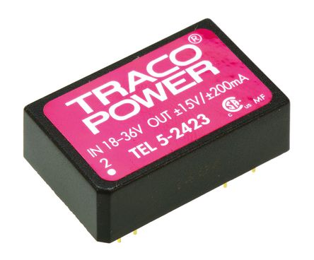 TRACOPOWER - TEL 5-2423 - TRACOPOWER TEL 5 ϵ 5W ʽֱ-ֱת TEL 5-2423, 18  36 V ֱ, 15V dc, 200mA, 1.5kVѹ, 86%Ч		