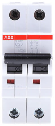 ABB - 2CDS252001R0204 - ABB System M Pro S200 ϵ�� 2�� 20 A MCB ΢�Ͷ�·�� 2CDS252001R0204, 6 kA �Ͽ�����, C�� ��բ����		