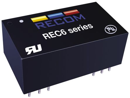 Recom - REC6-1212SRW/R10/A - Recom REC6 ϵ 6W ʽֱ-ֱת REC6-1212SRW/R10/A, 9  18 V ֱ, 12V dc, 500mA, 10kV dcѹ, 82%Ч, DIPװ		