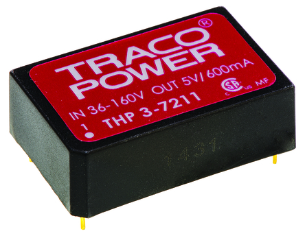 TRACOPOWER - THP 3-7211 - TRACOPOWER THP 3 ϵ 3W ʽֱ-ֱת THP 3-7211, 36  160 V ֱ, 5V dc, 100mA, 4kVѹ, 78%Ч, DIP 24װ		