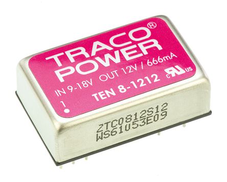 TRACOPOWER - TEN 8-1212 - TRACOPOWER TEN 8 ϵ 8W ʽֱ-ֱת TEN 8-1212, 9  18 V ֱ, 12V dc, 665mA, 1.5kV dcѹ, 88%Ч, DIP 24װ		