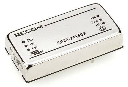 Recom - RP20-2415DF - Recom RP20 F ϵ 20W ʽֱ-ֱת RP20-2415DF, 18  36 V ֱ, 15V dc, 667mA, 1.6kV dcѹ		