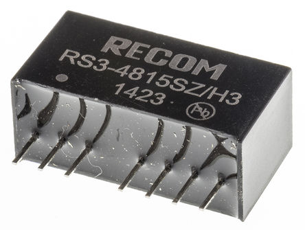 Recom - RS3-4815SZ/H3 - Recom RS3 ϵ 3W ʽֱ-ֱת RS3-4815SZ/H3, 20  60 V ֱ, 15V dc, 200mA, 3kV dcѹ, SIPװ		