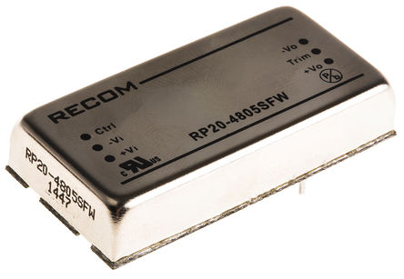 Recom - RP20-4805SFW - Recom RP20 FW ϵ 20W ʽֱ-ֱת RP20-4805SFW, 18  75 V ֱ, 5V dc, 4A, 1.6kVѹ, 86%Ч		