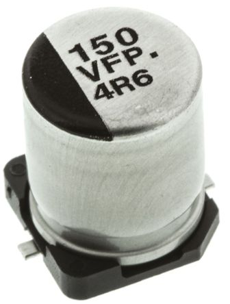 Panasonic - EEEFP1V151AP - Panasonic FP SMD ϵ�� 35 V ֱ�� 150��F SMD ���������� EEEFP1V151AP, ��20%�ݲ�, 80m��(��ֵ����), ���+105��C		