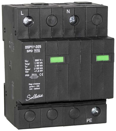 Sollatek - 9M102520 - Sollatek DSP1P ϵ 255 V 120kA Դӿ 9M102520, DIN 찲װ, 72 x 90 x 67mm		