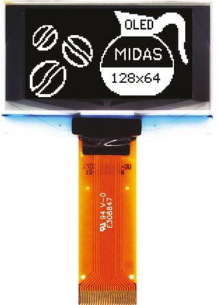 Midas - MCOT128064BY-WM - Midas 1.54in ɫ Դ OLED ʾ MCOT128064BY-WM, 128 x 64, TAB, I2CƽУSPIӿ		