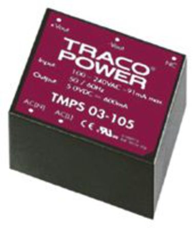 TRACOPOWER - TMPS 03-115 - TRACOPOWER 3W  ǶʽģʽԴ SMPS TMPS 03-115, 120  370 V, 85  264 V, 15V dc, 200mA, 78%Ч, ܷװ		