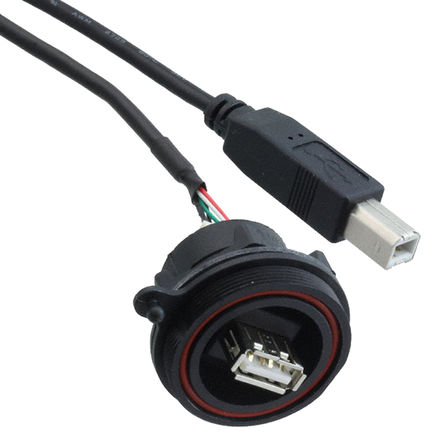 Bulgin - PX0844/A/0M50/B - Bulgin USB ϵ 1 ˿ ֱ USB2.0 USB ͷ PX0844/A/0M50/B, 尲װ, 30 V , 1A		