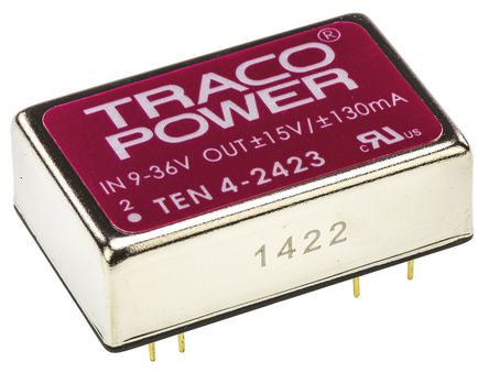 TRACOPOWER - TEN 4-2423 - TRACOPOWER TEN 4 ϵ 4W ʽֱ-ֱת TEN 4-2423, 9  36 V ֱ, 15V dc, 130mA, 1.5kV dcѹ, 83%Ч, DIP 24װ		