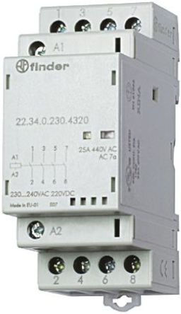 Finder - 22.34.0.230.4720 - Finder 22.34.0.230.4720 3 ˫ DIN Rail Ǳ̵, 25 A, 240V ac		