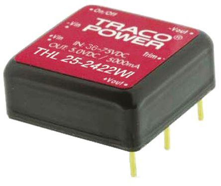 TRACOPOWER - THL 25-4822WI - TRACOPOWER THL 25WI ϵ 25W ʽֱ-ֱת THL 25-4822WI, 18  75 V ֱ, 12V dc, 1.04A, 1.5kV dcѹ, 89%Ч		