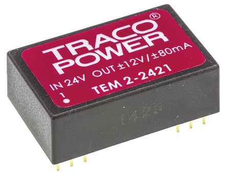 TRACOPOWER - TEM 2-2421 - TRACOPOWER TEM 2 ϵ 2W ʽֱ-ֱת TEM 2-2421, 21.6  26.4 V ֱ, 12V dc, 80mA, 1kV dcѹ, 61%Ч		