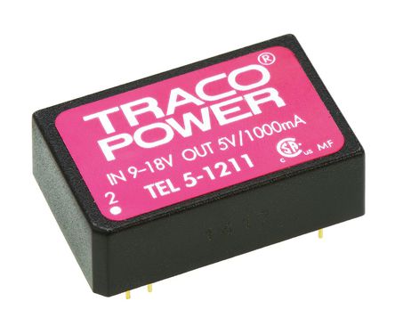 TRACOPOWER - TEL 5-1211 - TRACOPOWER TEL 5 ϵ 5W ʽֱ-ֱת TEL 5-1211, 9  18 V ֱ, 5V dc, 1A, 1.5kV dcѹ, 81%Ч, DIP 24װ		