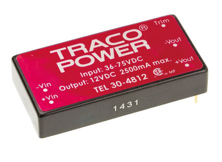 TRACOPOWER - TEL 30-4812 - TRACOPOWER TEL 30 ϵ 30W ʽֱ-ֱת TEL 30-4812, 36  75 V ֱ, 12V dc, 2.5A, 1.5kV dcѹ		