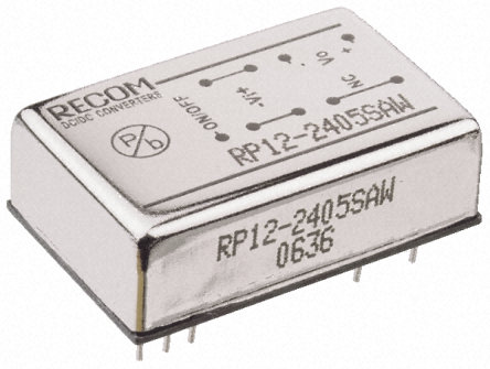 Recom - RP12-4812SAW - Recom RP12 AW ϵ 12W ʽֱ-ֱת RP12-4812SAW, 18  75 V ֱ, 12V dc, 1A, 1.6kV dcѹ, DIPװ		