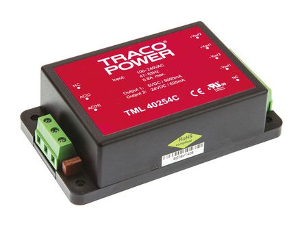 TRACOPOWER - TML 40254C - TRACOPOWER 40W 2 ǶʽģʽԴ SMPS TML 40254C, 100  375 V dc, 90  264 V ac, 5 V dc, 24 V dc		