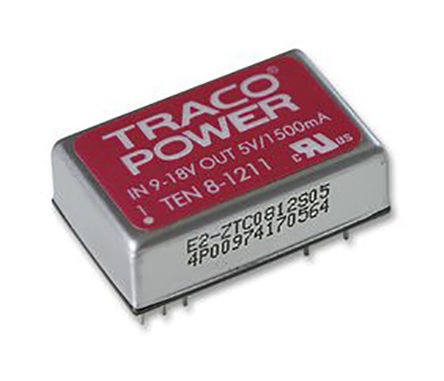 TRACOPOWER - TEN 8-1221 - TRACOPOWER TEN 8 ϵ 8W ʽֱ-ֱת TEN 8-1221, 9  18 V ֱ, 5V dc, 800mA, 1.5kV dcѹ, 83%Ч, DIP 24װ		