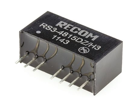 Recom - RS3-4815DZ/H3 - Recom RS3 ϵ 3W ʽֱ-ֱת RS3-4815DZ/H3, 20  60 V ֱ, 15V dc, 100mA, 3kV dcѹ, SIPװ		