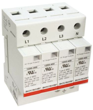 Bourns - 1250-4S-400 - Bourns 1250 ϵ 600 V  50kA 4  1250-4S-400, DIN 찲װ, 72 x 67 x 90mm		