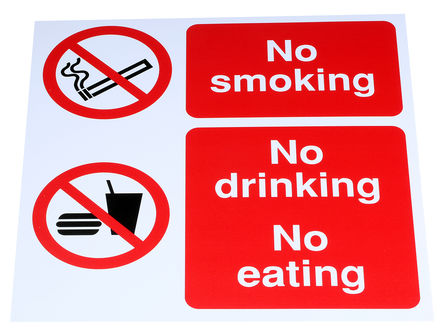 Signs & Labels - MS05428R - Signs & Labels MS05428R ɫ Ӣ PP ֹ־ “No Smoking, No Eating“ No Smokingֹ̣, 300 x 300mm		