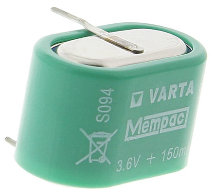 Varta - 55615603940 - Varta 3.6V 150mAh V150H 镍氢 可充电纽扣电池 55615603940, PCB 引脚接端		