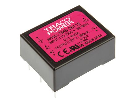 TRACOPOWER - TMS 06112 - TRACOPOWER 6W  ǶʽģʽԴ SMPS TMS 06112, 110  375 V dc, 85  264 V ac, 12V dc, 500mA, 78%Ч		