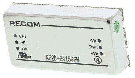 Recom - RP20-2415SFW - Recom RP20 FW ϵ 20W ʽֱ-ֱת RP20-2415SFW, 9  36 V ֱ, 15V dc, 1.33A, 1.6kVѹ, 86%Ч		