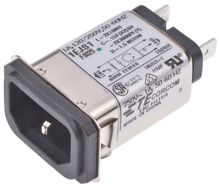TE Connectivity - 1EJS1 - TE Connectivity Ƕʽ C14 IEC ˲ ͷ 6609006-4, ζ˽, 1A, 250 V 		