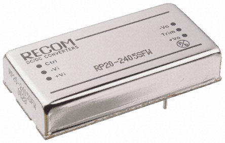 Recom - RP20-4812DFW - Recom RP20 FW ϵ 20W ʽֱ-ֱת RP20-4812DFW, 18  75 V ֱ, 12V dc, 833mA, 1.6kVѹ, 85%Ч		