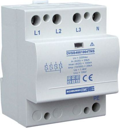 Roxburgh EMC - DVSB4001004TNS - Roxburgh EMC DVSB ϵ 320 V 420 V  100kA 1 ͵ӿŵ2 ͵ӿŵ DVSB4001004TNS, DIN 찲װ, 72 x 70 x 90mm		