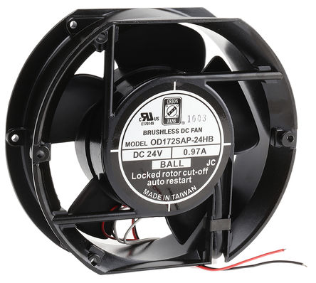 RS Pro - OD172SAP-24HB01A20 - RS Pro OD127SAP ϵ 23.3W 24 V ֱ  OD172SAP-24HB01A20, 399m3/h, 3300rpm, 172 (Dia.) x 51mm		