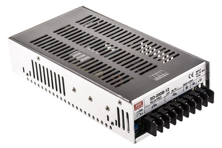 RS Pro - SD-200B-12 - RS Pro 200W ʽֱ-ֱת SD-200B-12, 19  36 V ֱ, 12V dc, 16.7A, 1.5kV acѹ, 82%Ч		
