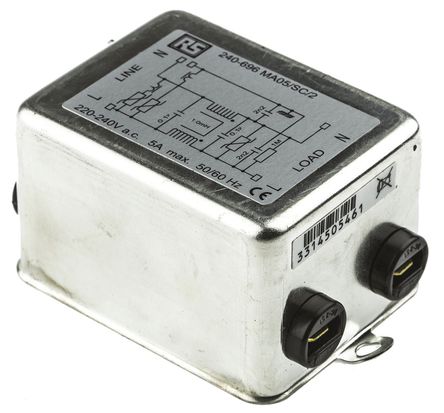 RS Pro - MA05/SC/2 - RS Pro MA05/10 ϵ 5A 240 V , 50/60Hz ̰װ RFI ˲ MA05/SC/2, Fast-OnӶ		
