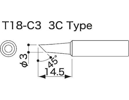 Hakko - T18-C3 - Hakko T18 ϵ, 3 mm 45 ֱ ͷ, ʹڰ׹⺸		