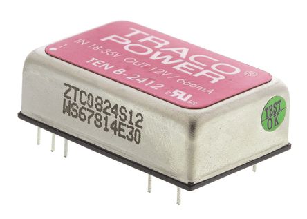 TRACOPOWER - TEN 8-2412 - TRACOPOWER TEN 8 ϵ 8W ʽֱ-ֱת TEN 8-2412, 18  36 V ֱ, 12V dc, 665mA, 1.5kV dcѹ, 86%Ч, DIP 24װ		