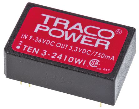 TRACOPOWER - TEN 3-2410WI - TRACOPOWER TEN 3WI ϵ 3W ʽֱ-ֱת TEN 3-2410WI, 9  36 V ֱ, 3.3V dc, 750mA, 1.5kV dcѹ, 75%Ч		