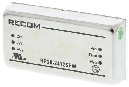 Recom - RP20-2412SFW - Recom RP20 FW ϵ 20W ʽֱ-ֱת RP20-2412SFW, 9  36 V ֱ, 12V dc, 1.67A, 1.6kVѹ, 85%Ч		
