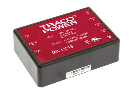TRACOPOWER - TML 15215 - TRACOPOWER 15W 2 ǶʽģʽԴ SMPS TML 15215, 85  264 V ac, 85  370 V dc, 15V dc, 500mA		