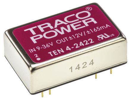 TRACOPOWER - TEN 4-2422 - TRACOPOWER TEN 4 ϵ 4W ʽֱ-ֱת TEN 4-2422, 9  36 V ֱ, 12V dc, 165mA, 1.5kV dcѹ, 83%Ч, DIP 24װ		