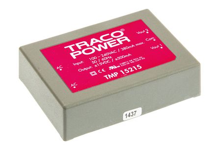 TRACOPOWER - TMP 15215 - TRACOPOWER 15W 2 ǶʽģʽԴ SMPS TMP 15215, 120  370 V dc, 85  264 V ac, 15V dc, 500mA, 79%Ч		