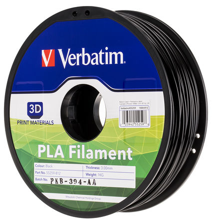 Verbatim - 55259 - Verbatim 黑色 2.85mm直径 FDM PLA 3D 打印机熔丝耗材 55259, 1kg		