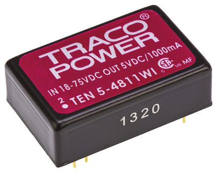 TRACOPOWER - TEN 5-4811WI - TRACOPOWER TEN 5WI ϵ 6W ʽֱ-ֱת TEN 5-4811WI, 18  75 V ֱ, 5V dc, 1A, 1.5kV dcѹ, 79%Ч, DIP 24װ		