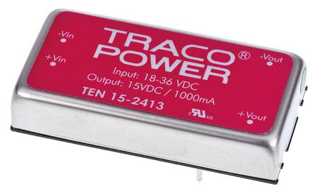 TRACOPOWER - TEN 15-2413 - TRACOPOWER TEN 15 ϵ 15W ʽֱ-ֱת TEN 15-2413, 18  36 V ֱ, 15V dc, 1A, 1.5kV dcѹ, 85%Ч		