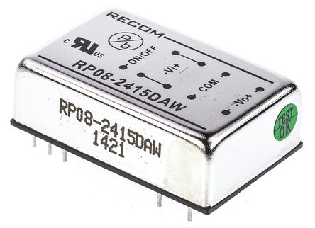 Recom - RP08-2415DAW - Recom RP08 AW ϵ 8W ʽֱ-ֱת RP08-2415DAW, 9  36 V ֱ, 15V dc, 267mA, 1.6kV dcѹ, DIPװ		