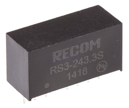 Recom - RS3-243.3S - Recom RS3 ϵ 3W ʽֱ-ֱת RS3-243.3S, 18  36 V ֱ, 3.3V dc, 600mA, 500V acѹ, SIPװ		