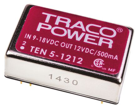 TRACOPOWER - TEN 5-1212 - TRACOPOWER TEN 5 ϵ 6W ʽֱ-ֱת TEN 5-1212, 9  18 V ֱ, 12V dc, 500mA, 1.5kV dcѹ, 84%Ч, DIP 24װ		