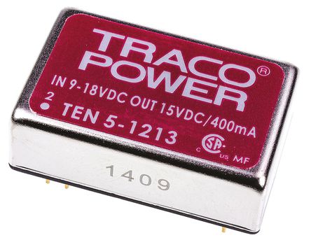 TRACOPOWER - TEN 5-1213 - TRACOPOWER TEN 5 ϵ 6W ʽֱ-ֱת TEN 5-1213, 9  18 V ֱ, 15V dc, 400mA, 1.5kV dcѹ, 84%Ч, DIP 24װ		