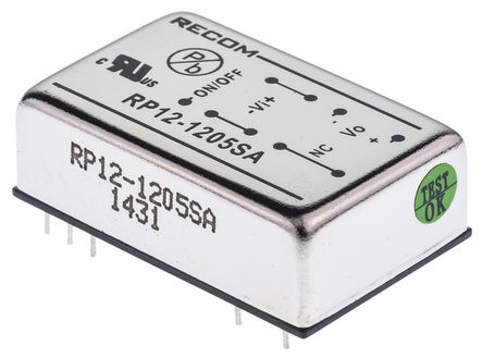 Recom - RP12-1205SA - Recom 12W ʽֱ-ֱת RP12-1205SA, 9  18 V ֱ, 5V dc, 2.4A, 1.6kV dcѹ, DIPװ		